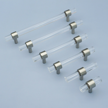 Load image into Gallery viewer, Customizable Clear Acrylic & Brushed Nickel Pulls | Drawer & Dresser Knobs, Cabinet Door & Bathroom Handles, Bar Pull Hardware