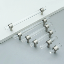 Load image into Gallery viewer, Customizable Clear Acrylic & Brushed Nickel Pulls | Drawer & Dresser Knobs, Cabinet Door & Bathroom Handles, Bar Pull Hardware