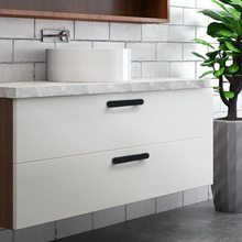Load image into Gallery viewer, 3.78"-5.0" (96-128mm) Simple Modern Brushed Brass & Black Pulls, Knobs & Handles | Cabinet, Dresser, Drawer & Wardrobe Hardware