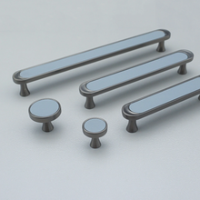 Load image into Gallery viewer, 3.78"-7.55" Modern Nickel & Blue Leather Knobs & Pulls | Wardrobe, Dresser, Drawer & Cabinet Hardware Decor