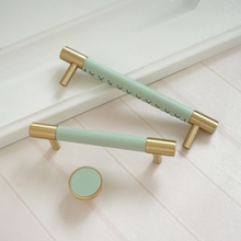 Load image into Gallery viewer, 3.78", 5", 8.8" Solid Brass Cabinet Handles | Colorful Light Green Dresser & Drawer Knobs, Wardrobe & Kitchen Cupboard Pulls, Hardware