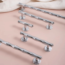 Load image into Gallery viewer, 3.78", 5", 6.3", 8.8" Bamboo & Chrome Cabinet Pulls & Knobs | Unique Drawer Handles, Closet & Wardrobe Dresser Knobs