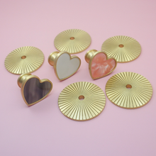 Load image into Gallery viewer, Modern Heart-Shaped Acrylic & Brass Plate Knobs, Pulls & Handles | Dresser, Drawer & Kitchen Cabinet Hardware