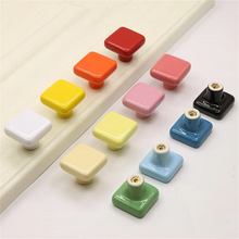 Load image into Gallery viewer, Colorful Square Ceramic Knobs & Pulls (Yellow, Green, Blue, Pink, White) | Cabinet, Dresser, Kitchen & Nursery Drawer Home Decor Hardware