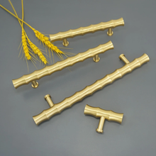 Load image into Gallery viewer, 3.0", 4.0", 5.0" Bamboo Solid Brass Drawer Pulls | Dresser, Kitchen & Wardrobe Handles, Cabinet Door Knobs, Hardware