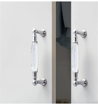 Load image into Gallery viewer, 3.78", 5" (96, 128mm) Glass & Crystal Dresser Handles | Chrome Clear Silver Black Modern Drawer Pulls, Cupboard & Cabinet Knobs, Home Hardware