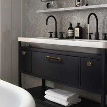 Load image into Gallery viewer, 3.78"-7.55" Walnut Wood & Gold Pulls & Knobs | Drawer, Cabinet Door, Kitchen Cupboard & Dresser Hardware