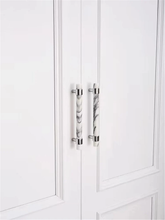 Load image into Gallery viewer, White & Black Marble Chrome Kitchen Pulls | Luxury Dresser Handles, Cabinet & Drawer Knobs, Closet Hardware, Decor