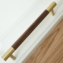 Load image into Gallery viewer, 3.75", 5", 6.3" (160mm) Walnut, Beech & Brass Wardrobe Handles | Modern Kitchen Cabinet Door Handles, Closet Drawer Pulls & Dresser Knobs
