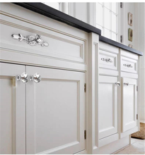 Load image into Gallery viewer, Bling Glass & Crystal Drawer Knobs | Silver Chrome Clear Dresser Handles | Cabinet Pulls with BackPlate | Furniture Hardware