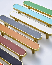 Load image into Gallery viewer, 3.78"-5" Colorful Leather & Brass Knobs, Pulls & Handles (Black, Green, Blue, Pink) | Drawer, Cabinet & Kitchen Hardware