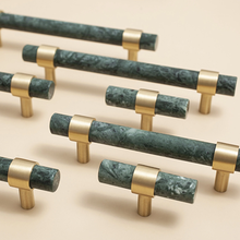 Load image into Gallery viewer, Marble (Black, Green, White) Kitchen Cabinet Pulls | Brass Luxury Dresser Handles, Drawer Knobs, Closet Hardware & Decor