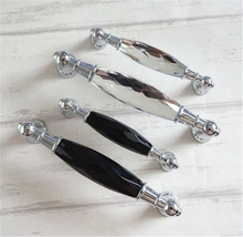 Load image into Gallery viewer, 3.78", 5" (96, 128mm) Glass & Crystal Dresser Handles | Chrome Clear Silver Black Modern Drawer Pulls, Cupboard & Cabinet Knobs, Home Hardware