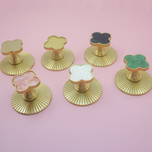 Load image into Gallery viewer, Modern Clover Knobs | Brass Plate & Acrylic Drawer Pulls, Dresser/Kitchen Cabinet Handles, Hardware