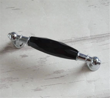 Load image into Gallery viewer, 3.78", 5" (96, 128mm) Glass & Crystal Dresser Handles | Chrome Clear Silver Black Modern Drawer Pulls, Cupboard & Cabinet Knobs, Home Hardware