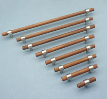 Load image into Gallery viewer, Custom Size Black Walnut Wood Cabinet Pulls | Nickel Dresser Handles, Minimalist Adjustable Wooden Drawer & Kitchen Handles, Knobs