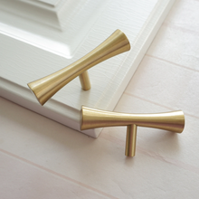 Load image into Gallery viewer, T Bar Brushed Gold Brass Knobs, Pulls & Handles | Drawer, Dresser, Wardrobe, Closet & Kitchen Door Hardware