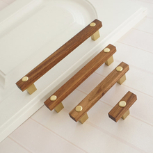 Load image into Gallery viewer, 3.75"-6.3" Wooden (Black Walnut) & Gold Brass Knobs, Pulls & Handles | Door, Kitchen Cabinet, Closet & Drawer Hardware