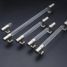 Load image into Gallery viewer, Brushed Nickel Kitchen Handles | Clear Acrylic & Black Wardrobe Pulls, Cabinet & Drawer Knobs, Hardware