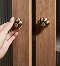 Load image into Gallery viewer, Cat Paw Brass Cabinet Drawer Pulls | Vintage Kids Room Wardrobe Handles