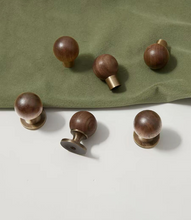 Load image into Gallery viewer, Retro Walnut Round Brass Knobs | Mid-Century French Single Hole Wardrobe Pulls