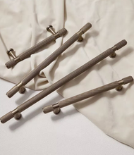 Load image into Gallery viewer, Mid-Century Carved Brass Drawer Pulls, Retro Antique Copper Modern French Cabinet Wardrobe Handles