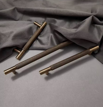 Load image into Gallery viewer, French Retro Bronze Color Solid Carved Brass Pulls Mid‑Century American Long Handles for Drawer Wardrobe Cabinet