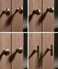 Load image into Gallery viewer, Italian Minimalist Hammered Brass Small Pulls Mid‑Century Retro Bronze Long Handles for Kitchen Wardrobe Drawer Cabinet