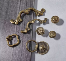 Load image into Gallery viewer, French Brass Pulls European Retro Round Single‑Hole Ring Handles for Cabinet Drawer Wardrobe Doors