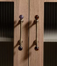 Load image into Gallery viewer, American Retro Brass Crystal Round Knobs, French Mid-Century Marble Handles for Cabinets & Wardrobes