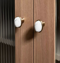 Load image into Gallery viewer, Marble & Brass Drawer Pulls, French Retro Bronze Mid-Century Handles for Kitchen Cabinet & Wardrobe