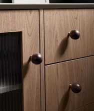 Load image into Gallery viewer, Walnut & Beech Round Knobs with Brass Base, Mid-Century Kids Room Cabinet Wardrobe Handles