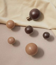 Load image into Gallery viewer, Walnut & Beech Round Knobs with Brass Base, Mid-Century Kids Room Cabinet Wardrobe Handles