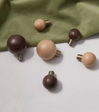 Load image into Gallery viewer, Cute Walnut Beech Round Brass Knobs, French Mid-Century Kids Cabinet Wardrobe Handles