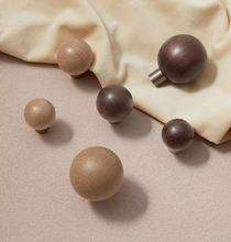 Load image into Gallery viewer, Cute Walnut Beech Round Brass Knobs, French Mid-Century Kids Cabinet Wardrobe Handles