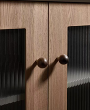 Load image into Gallery viewer, Cute Walnut Beech Round Brass Knobs, French Mid-Century Kids Cabinet Wardrobe Handles