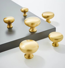 Load image into Gallery viewer, French Minimalist Gold Brass Button Knobs, Single Hole Luxury Handles for Cabinet & Drawer