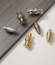 Load image into Gallery viewer, Rabbit & Carrot Brass Handles, Silver & Bronze Knobs for Kids Cabinet, Drawer & Shoe Cabinet