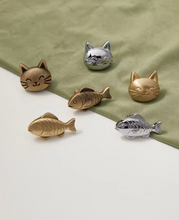 Load image into Gallery viewer, Cat & Fish Brass Knobs, Silver & Bronze Cute Handles for Kids Cabinet, Drawer and Shoe Cabinet