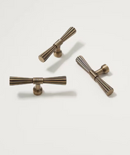 Load image into Gallery viewer, Antique Bronze T Shape Brass Handles, Mid Century French Single Hole Pulls for Cabinet and Wardrobe