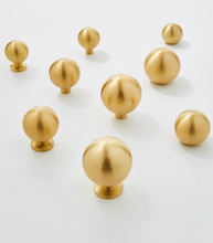 Load image into Gallery viewer, Gold Round Ball Brass Knobs, Minimalist Single Hole Handles for Mid Century French American Cabinets & Drawers