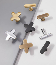 Load image into Gallery viewer, Black Plus Minus Brass Knobs, Modern American Single Hole Pull Handles for Cabinets, Wardrobes & Kids Furniture