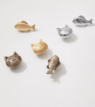 Load image into Gallery viewer, Gold & Silver Cat and Fish Brass Knobs, Lovely Cartoon Animal Small Handles for Children’s Wardrobes, Drawers and Cabinets