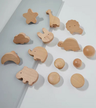 Load image into Gallery viewer, Wooden Cartoon Knobs, Cute Mushroom Rabbit Star Round Ball Animal Handles for Children’s Drawers, Wardrobes and Cabinets