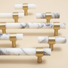 Load image into Gallery viewer, Marble (Black, Green, White) Kitchen Cabinet Pulls | Brass Luxury Dresser Handles, Drawer Knobs, Closet Hardware & Decor