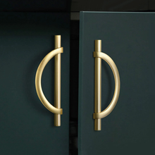 Load image into Gallery viewer, Unique Semicircle Brushed Brass Drawer Pulls | Black Gold Cabinet & Wardrobe Handles, Dresser Knobs, Cupboard Hardware