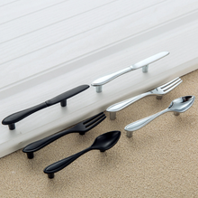 Load image into Gallery viewer, 3" (76mm) Spoon Fork Knife Pulls | Black, Bright Silver, Gold & Bronze Kitchen Cabinet, Drawer & Cupboard Handles, Knobs