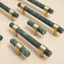 Load image into Gallery viewer, Marble (Black, Green, White) Kitchen Cabinet Pulls | Brass Luxury Dresser Handles, Drawer Knobs, Closet Hardware & Decor