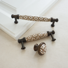 Load image into Gallery viewer, 3.78", 5.0" (96mm) Ceramic Kitchen Handles | Brown, White & Brass Vintage Rural Chic Drawer & Cabinet Pulls, Dresser Knobs