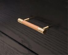 Load image into Gallery viewer, 3.78", 5", 8.8" Solid Brass & Leather Cabinet Pulls | Colorful Modern Black & Blue Drawer Knobs, Wardrobe & Dresser Kitchen Hardware, Decor